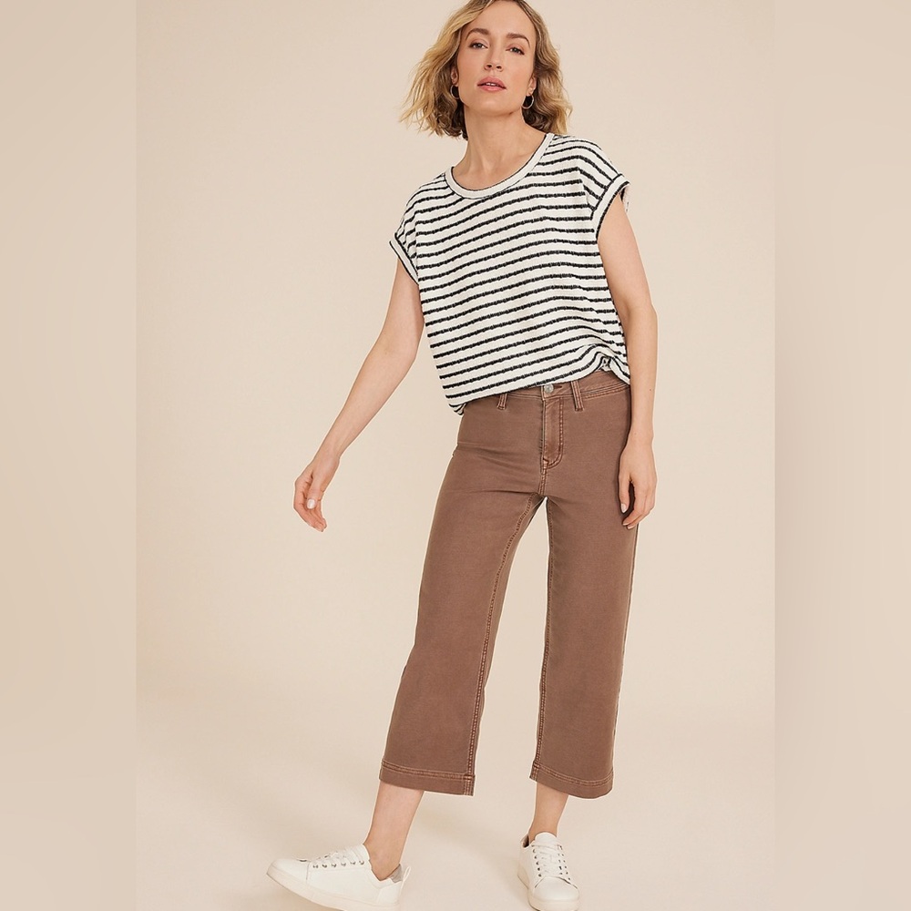 Sz 10 Maurices women’s crop Stretch Twill High Rise Wide Leg Pant Mink NWT